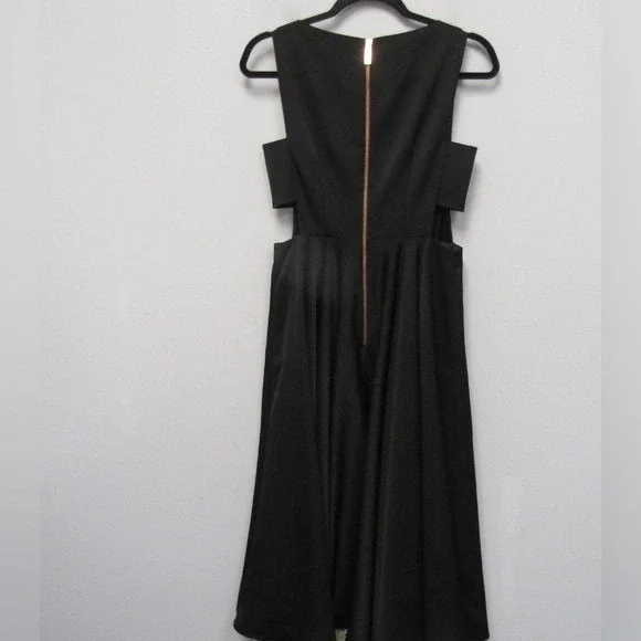 Ted Baker Black Sleeveless Midi Dress Cutout Waist Zipper Back Size 2